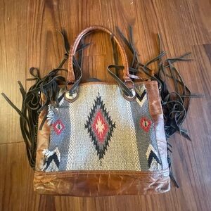 Bohemian Brown and Gray Tote with Fringe